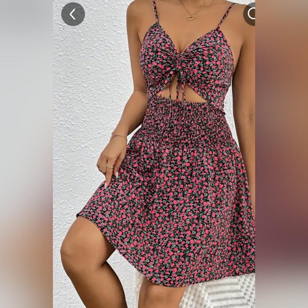 Cut out Floral print dress, New, small
